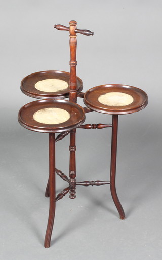 An Edwardian mahogany 3 section cake stand raised on turned column supports 32"h x 19"w x 19"d 