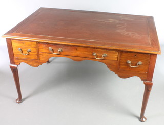 A 19th Century Georgian style partners writing table with inset writing surface fitted 1 long drawer flanked by 2 short drawers to each side, raised on club supports 29"h x 51"w x 33"d 
