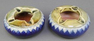 A pair of Royal Doulton stoneware ashtrays the blue ground with green lip X7623 5" 