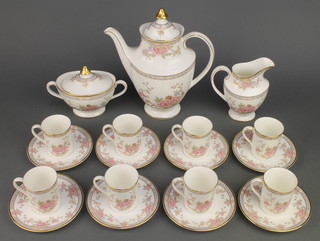 A Royal Doulton Canton pattern coffee set comprising coffee pot, milk jug, 8 coffee cans, 8 saucers and a lidded sugar bowl 