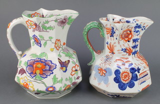 A Masons Ironstone octagonal jug with serpent handle 10", a later ditto 10"  