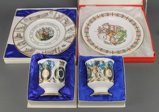 A Coalport commemorative vase Silver Jubilee 1977 1184/2000, ditto 55/2000, boxed, ditto plate 1976/2000 11" boxed, a Spode "The England" plate 7 1/2" 