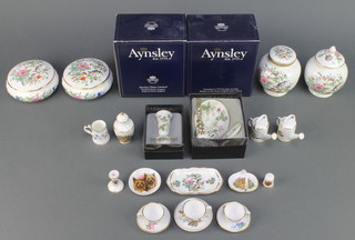 A collection of decorative china including an Aynsley Pembroke pattern lidded jar, 2 ditto jars and covers, minor miniature items