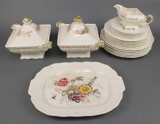 A Masons Friarswood part dinner service comprising 2 tureens and lids, a sauce boat, 6 small plates, 6 medium plates, 6 large plates and a serving dish 