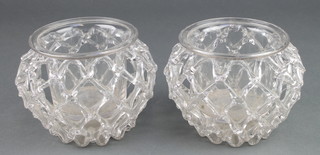 A pair of 19th Century clear glass Liege a Traforata open work lattice bowls with clear glass liners 4" 