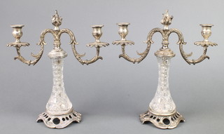 A pair of cut glass and silver plated 2 light candelabra 8" 