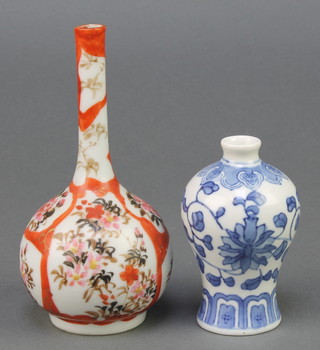 A Kutani bottle vase decorated with flowers 6", a Chinese blue and white oviform vase 4"