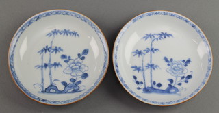 Two 18th Century Nanking cargo dishes decorated with flowers 4 3/4", bearing Ex Christie's lot numbers 