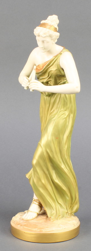 A Royal Worcester blush porcelain figure of a lady playing a flute 1828 12 1/2" 
