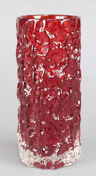 A Whitefriars red glass knobbly cylindrical vase 7 1/2" 