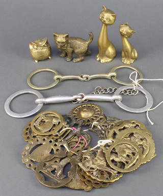 4 donkey brasses, 19 horse brasses, 2 chrome bits and 3 brass models of cants