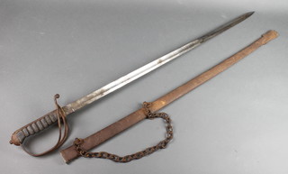 A George V Royal Artillery officers sword with etched blade complete with metal scabbard 