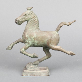A Tang style bronze figure of a running horse 7" x 8" x 2" 