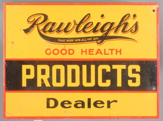 An enamelled double sided sign Rawleigh's Good Health Product Dealer, 13 1/2" x 18" 