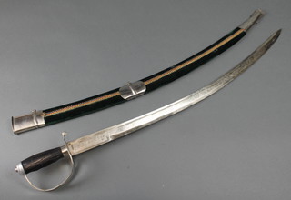 A reproduction Indian sabre with 30" blade and plush scabbard 