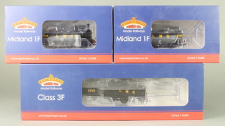 A Bachmann 31-267 Class 3F 3205 LMS black locomotive boxed and 2 31-430 Midland Black F1 1725 tank engines boxed