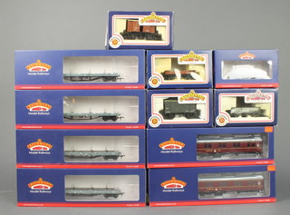 2 Bachmann OO gauge 39-502 BR Mk1 Slstp coaches and 4 33-857A 30 ton Bogie Bolster 30 wagons LMS grey and 5 ditto items of rolling stock, all boxed
