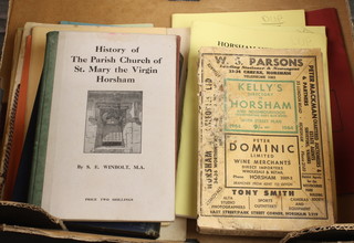 Of Horsham Interest, Dorothea E Hurst, 1 volume "The History and Antiquity of Horsham" second edition, S E Winbolt "History of the Parish Church of St Mary The Virgin Horsham", 1 volume "A Stranger's Guide to Horsham", a King & Chasemore sale catalogue for Gaveston Place Nuthurst 1929 and other Horsham related books 