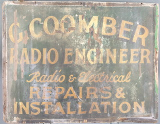 Of Horsham Interest, G Coomber, a wooden sign Radio Engineers and Radio Electrical Repairs and Installation 16" x 20" 