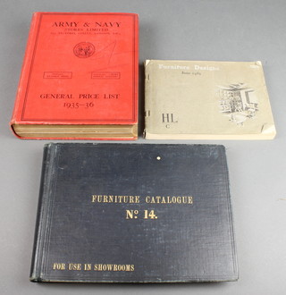 A 1935/36 Army & Navy Stores general price list together with The Army & Navy Co-Operative Auxiliary Supplies Furnishing catalogue no.14  and a Harris Le Bus Furniture Designs Catalogue 1939