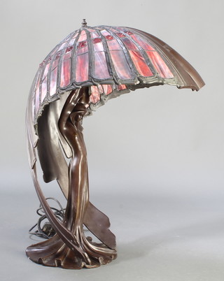 An impressive bronze Tiffany style table lamp "Flying Lady" 31"h x 28" x 18"

