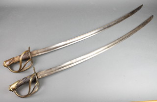 2 French Cavalry sabres with 36" blades, 1 blade dated 1824 