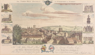 A coloured engraving north west prospect of Guildford in Surrey 10" x 18" 