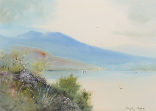 Douglas Cooper, watercolour, signed, Continental lake view with boats 9 1/2" x 13" 