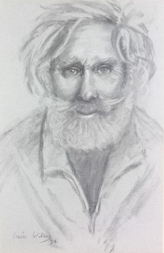 Imee Wilson '76, charcoal portrait study of a gentleman 17 1/2" x 11 1/2" 