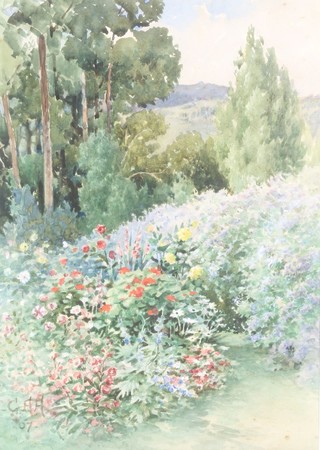 G A A '07.watercolour, country garden with distant hills 14" x 10" 