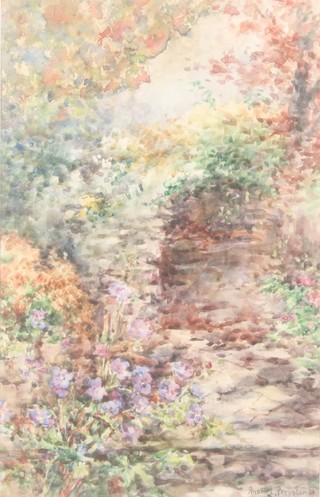 Annie Pressland, watercolour, signed, a country garden 10 1/2" x 6 1/2" 