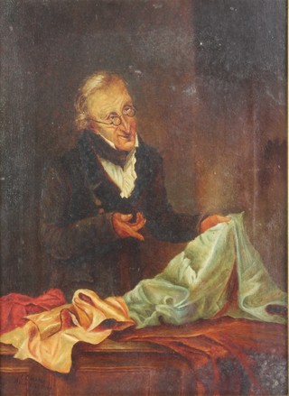 L Claxton, oil on canvas, study of a tailor 15" x 10 1/2" 