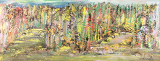 K Kemppi, oil on board, abstract landscape study 15" x 39"