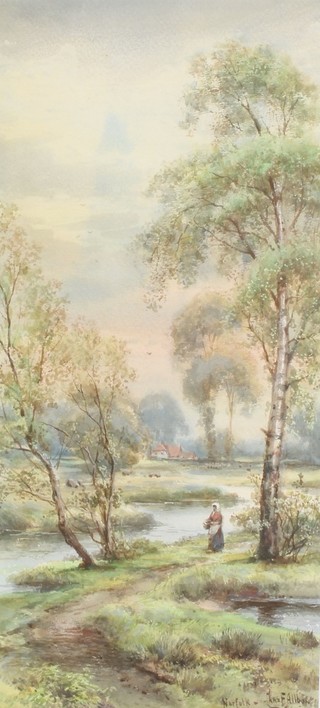 Charles F Allbon, watercolours, signed, Rural Studies, 19" x 9" 