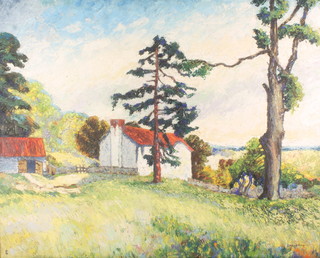 Cyril Saunders Spackman, oil on board, signed "Monmouthshire Farm", labelled on verso 23 1/2" x 29 1/2" 