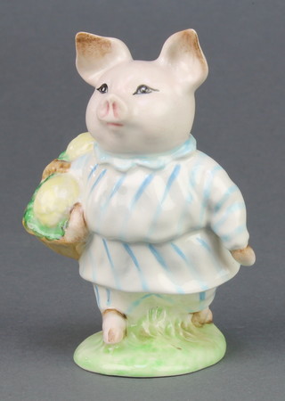A Beswick Beatrix Potter figure Little Pig Robinson (white blue striped dress, brown basket and yellow cauliflowers) 1104 4" 