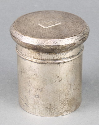 A circular silver engine turned box and lid  160 grams