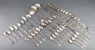A pair of chased silver servers London 1892 and a quantity of odd spoons etc, 782 grams
