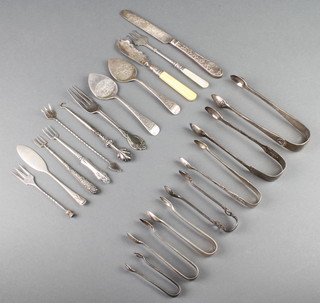 A pair of Victorian silver nips Birmingham 1898 and a quantity of cutlery, weighable silver 280 grams 