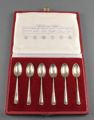 A cased set of 6 silver teaspoons all 1960 with different assay offices, 78 grams