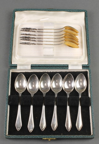 Six silver teaspoons Sheffield 1944, cased, 76 grams and 6 Continental teaspoons 