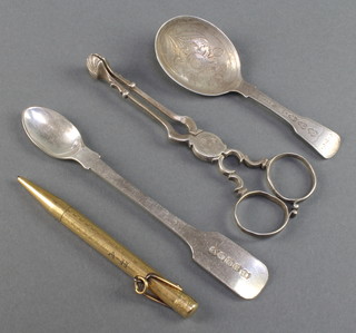 A pair of George III silver sugar nips and minor items