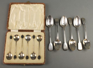 Six silver teaspoons, mixed dates and a cased set of 6 silver bean end coffee spoons Birmingham 1923