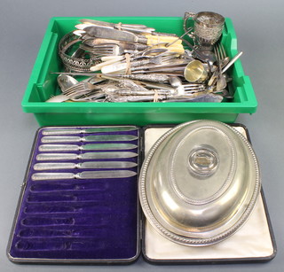 An oval silver plated entree and minor plated wares 