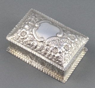 A Victorian repousse silver rectangular trinket box Birmingham 1892 4" x 2 3/4" 