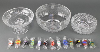 A collection of Italian glass sweets, 3 cut glass bowls