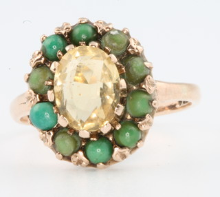 A 9ct citrine and turquoise ring size R 
