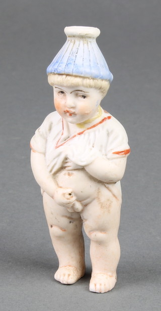 An usual Victorian bisque scent bottle in the form of a young boy 3 1/2" 
