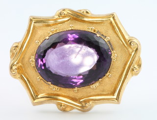 A Victorian yellow gold and amethyst brooch