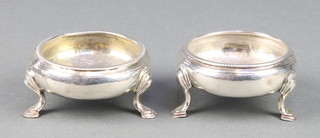 A pair of George III silver table salts with hoof feet, London 1801, 90 grams